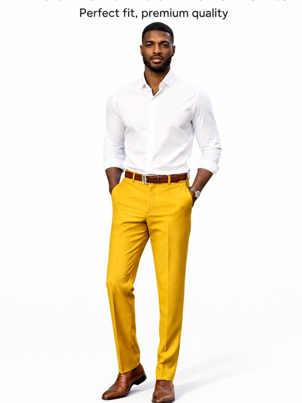 Mens Slim Dress Pants in Mustard Yellow